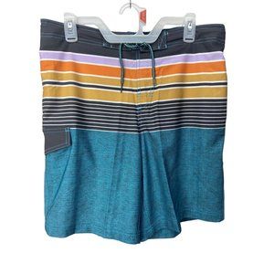 George Mens Multi Colored Striped Drawstring Waist With Pockets Swim Trunks With